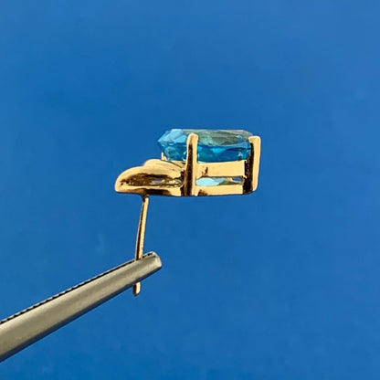 14K Yellow Gold Oval Blue Topaz December Anniversary Stud Earrings