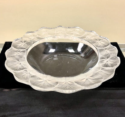 Mid Century France Lalique Honfleurs Geranium Clear Frosted Crystal Leaf Bowl