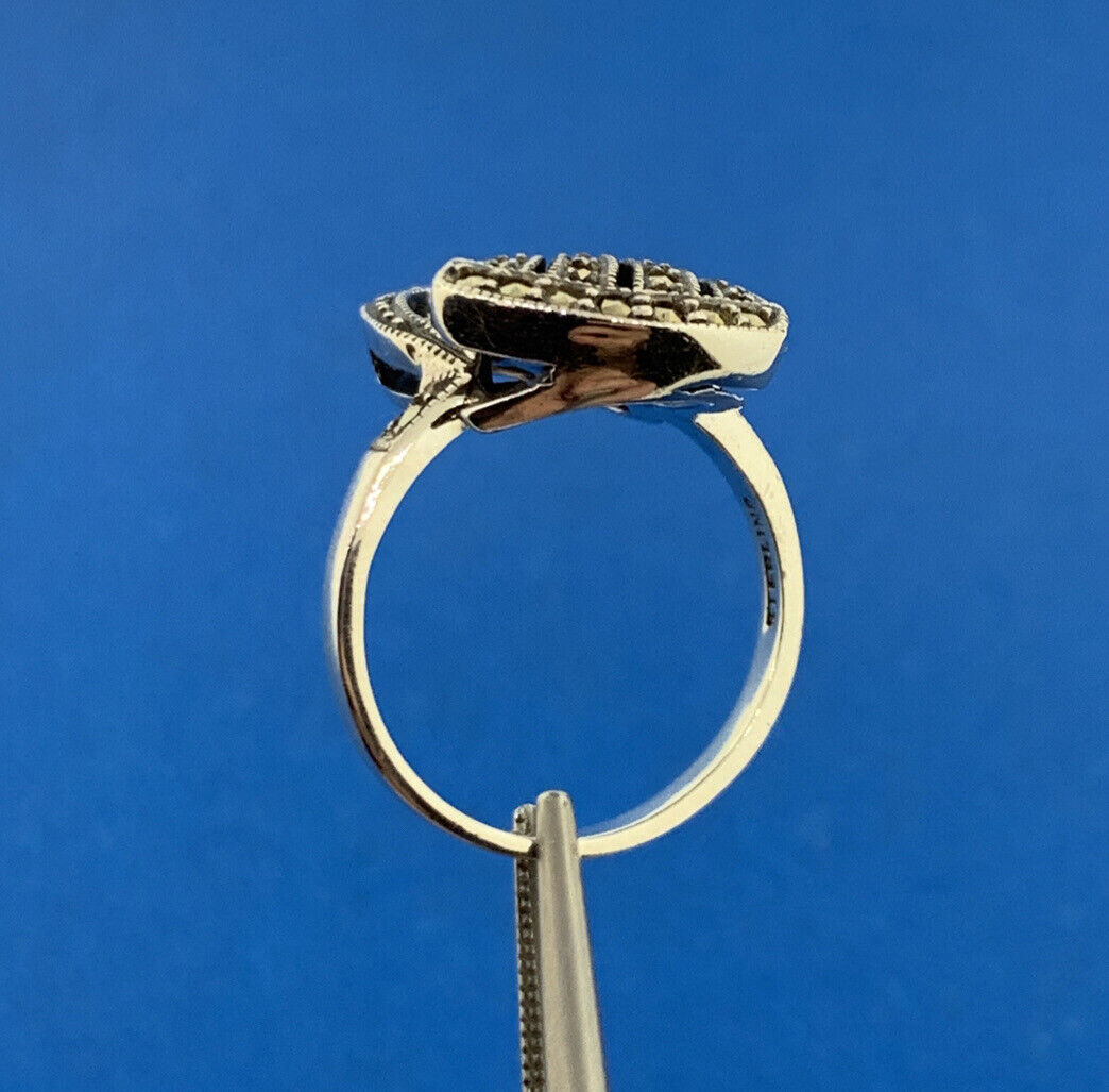Estate Art Deco 925 Sterling Silver Marcasite Free Form Statement Cocktail Ring