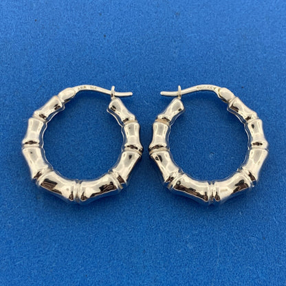Designer ARR Turkey 14K White Gold Bamboo Design Elegant Hoop Earrings