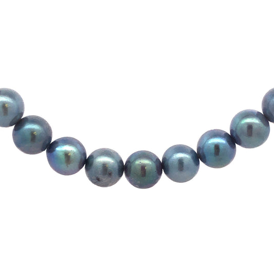 Retro 10K Yellow Gold Gray Peacock Pearl Wedding Bridal Pearl Necklace