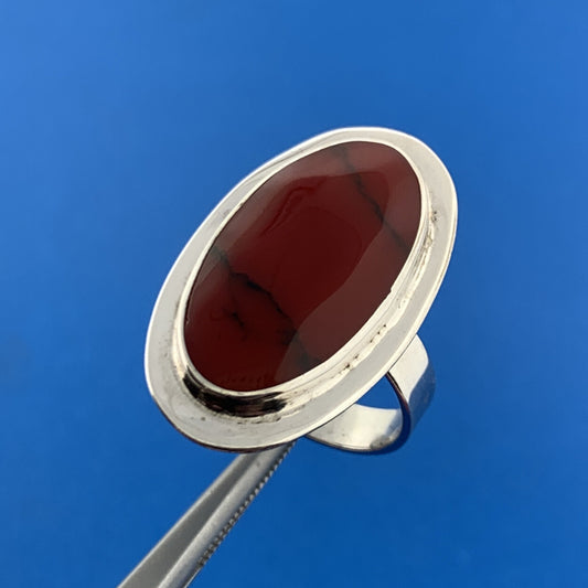 Vintage ATI Mexico 925 Sterling Silver Banded Agate Cabochon Finger Ring