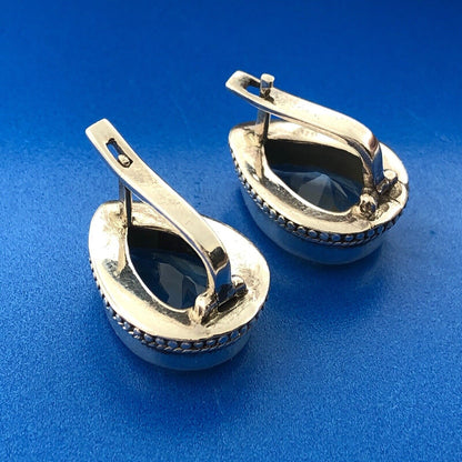 Retro 925 Sterling Silver Pear Pale Green Cubic Zirconia Statement Earrings