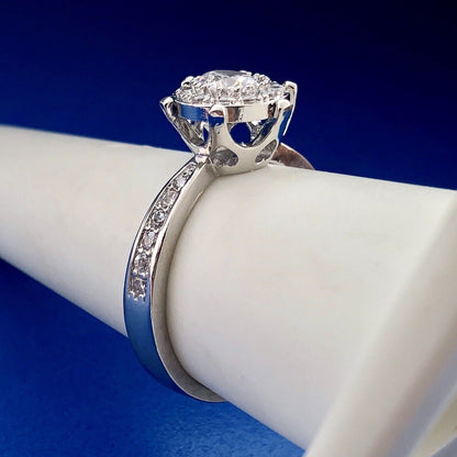 Sterling Silver 925 Cubic Zirconia White Sapphire Halo Engagement Promise Ring
