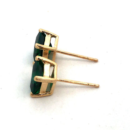 Designer 10K Yellow Gold Square Princess Cut Green Tourmaline Stud Earrings