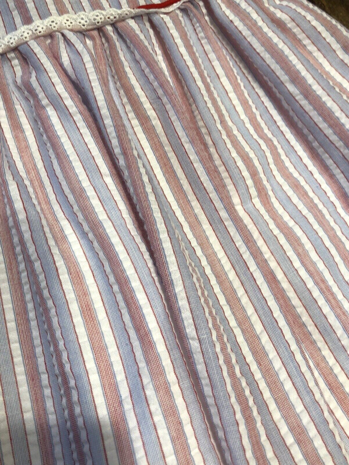 The Oaks Apparel Company Red White Blue Seersucker Girls Size 6 Lined Sundress