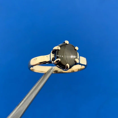 14K Yellow Gold Black Star Sapphire Solitaire Cocktail Ring