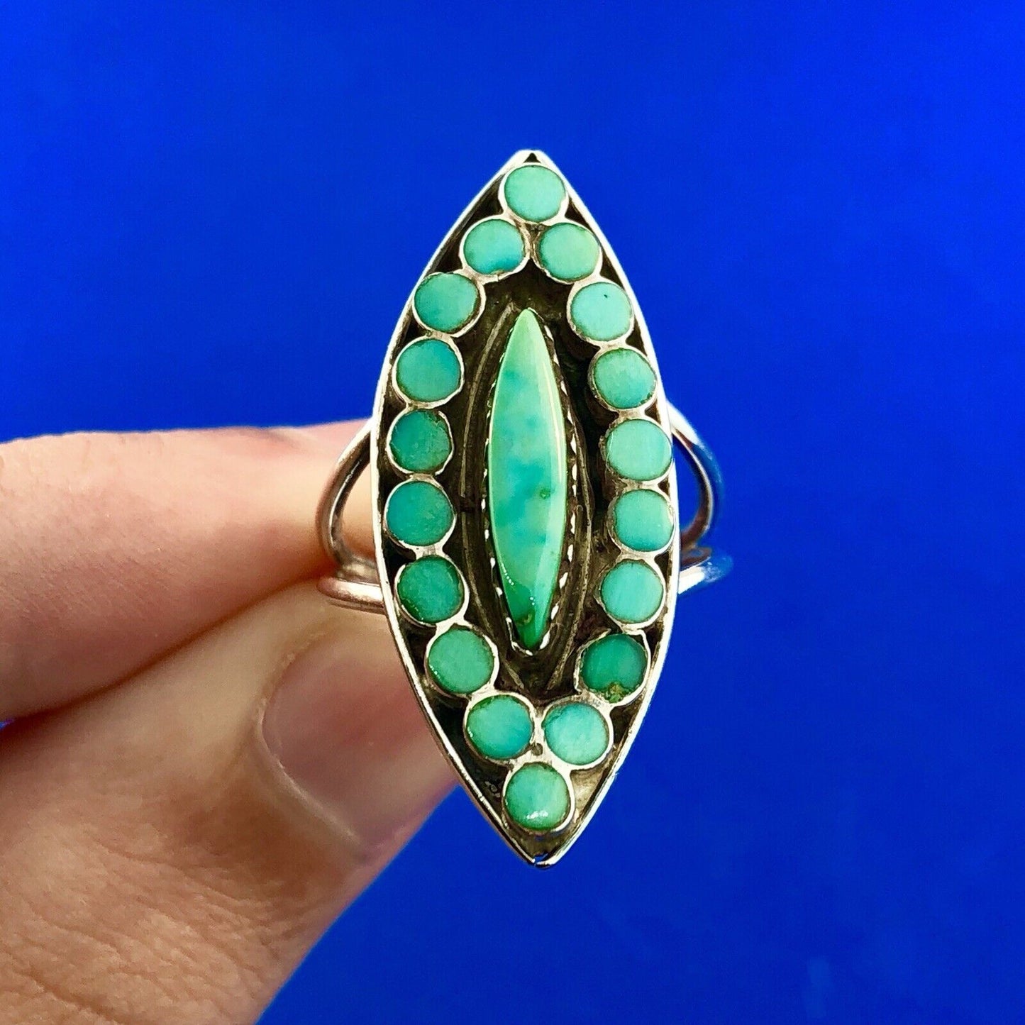 Vintage Native American 925 Sterling Silver Turquoise Statement Finger Ring