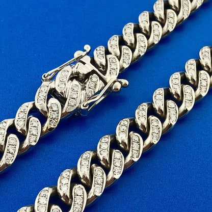 Heavy Solid 14K White Gold Diamond Encrusted Miami Cuban Link Chain Necklace