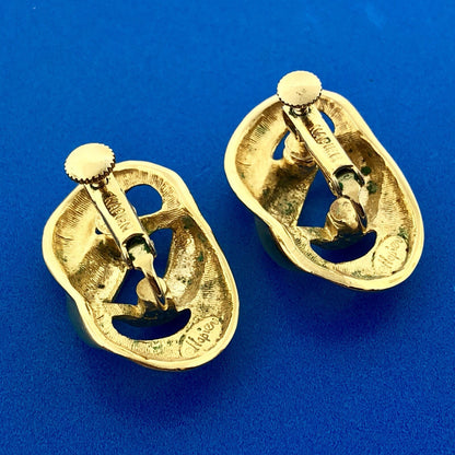 Vintage Designer Signed Napier Gold Tone Knotted Fashion Screw Back Earrings