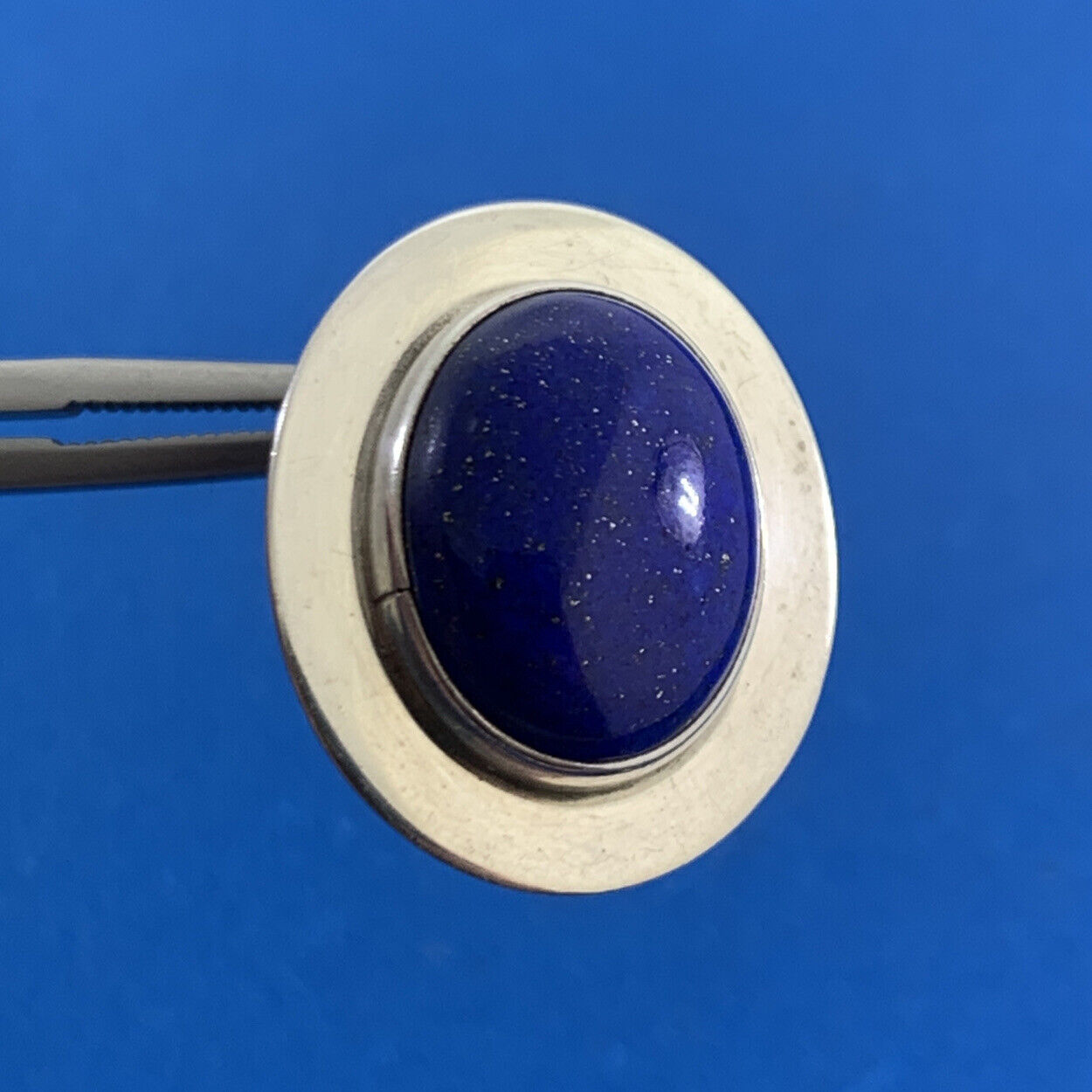 Native American 925 Sterling Silver Signed VO Oval Lapis Lazuli Stud Earrings