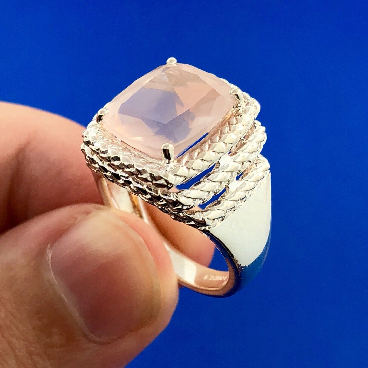 Designer 925 Sterling Silver Rose Quartz Trust Love Harmony Relationship Ring