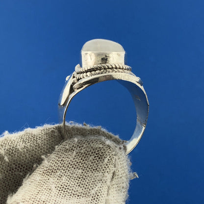 Vintage Sterling Silver 925 Rainbow Moonstone Statement Heart Dome Ring