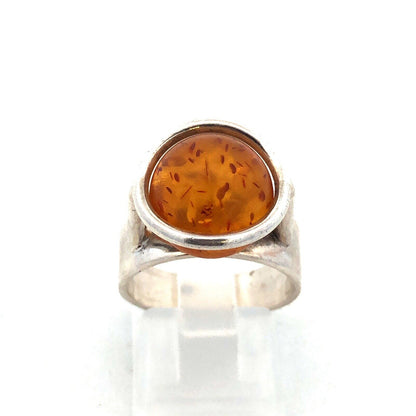 Vintage 925 Sterling Silver Yellow Amber Ball Marble Statement Ring