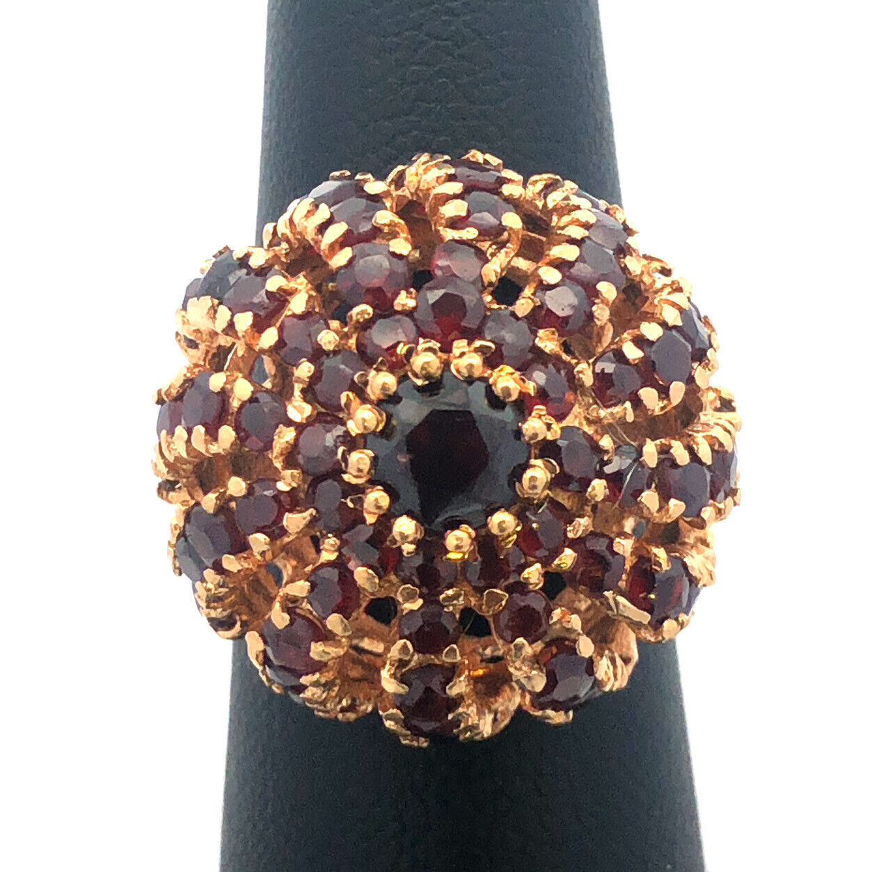 Designer 18K Yellow Gold Garnet Sea Urchin Spiral Dome Statement Cocktail Ring