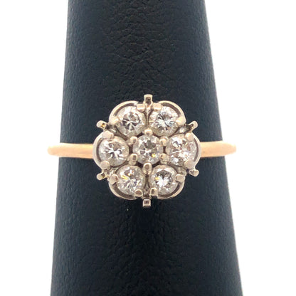 Estate Designer 14K Yellow White Gold Diamond Floral Cluster Cocktail Ring