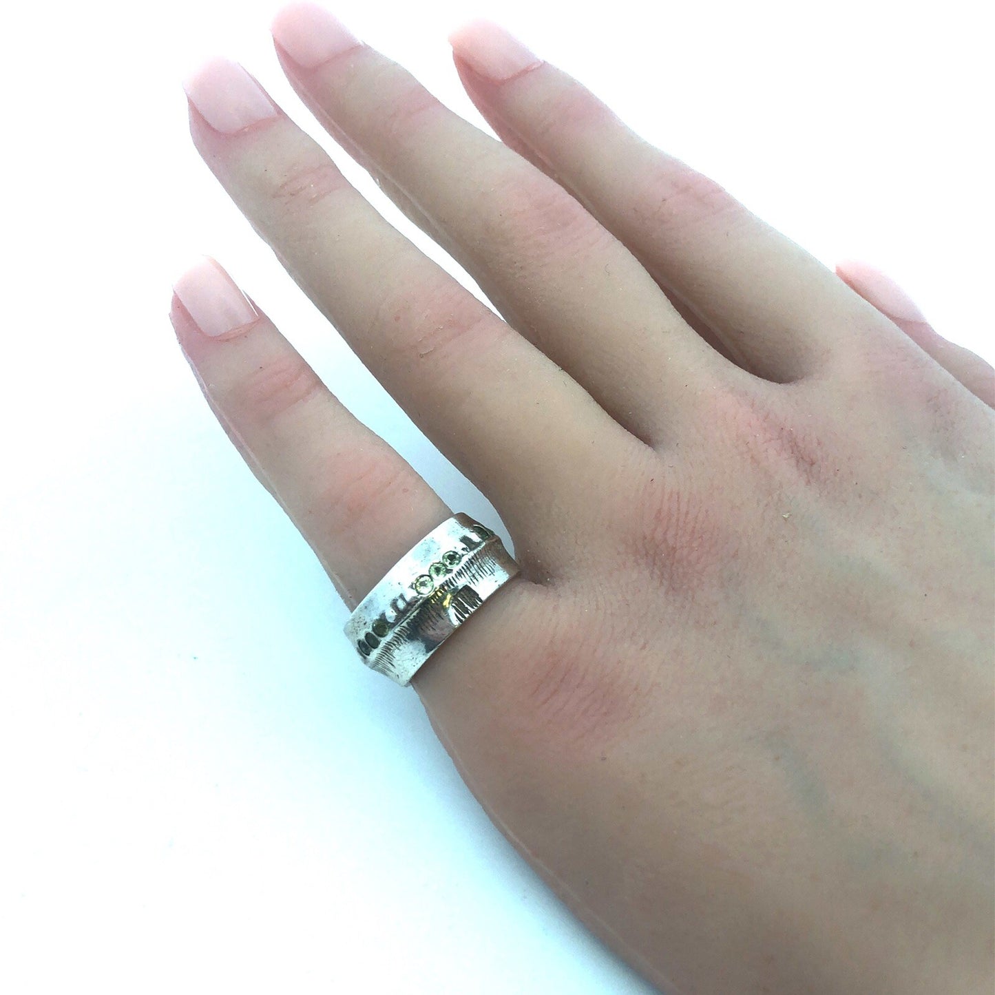 Mignon Faget Sterling Silver Cubic Zirconia Scarred Node Wide Cigar Band Ring