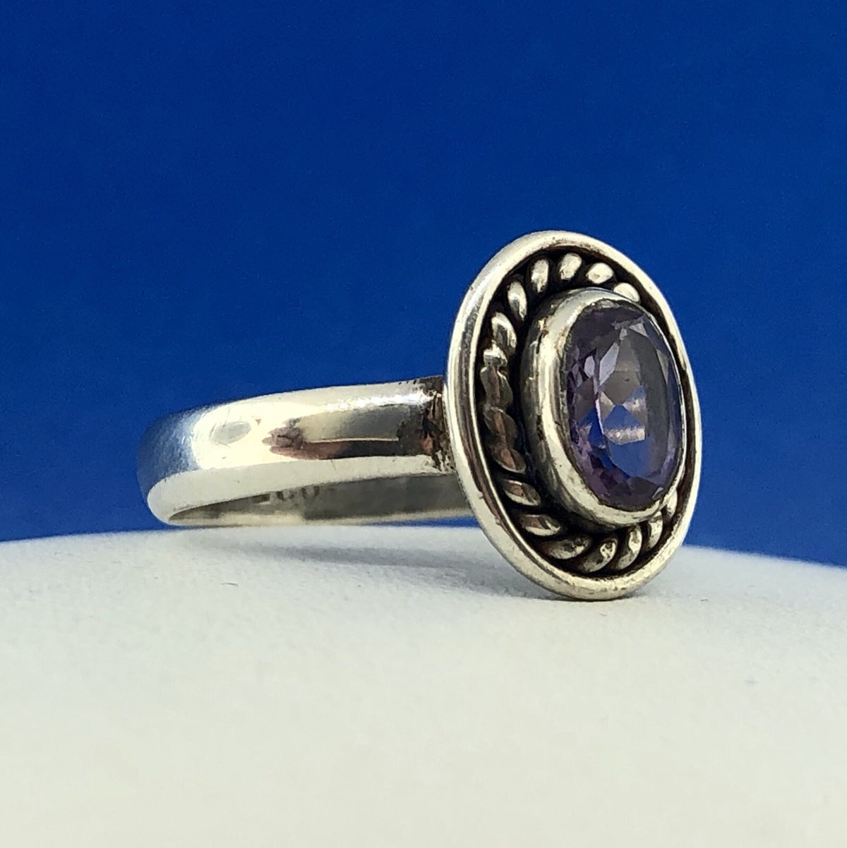 Retro Sterling Silver 925 Oval Amethyst February Anniversary Birthstone Ring