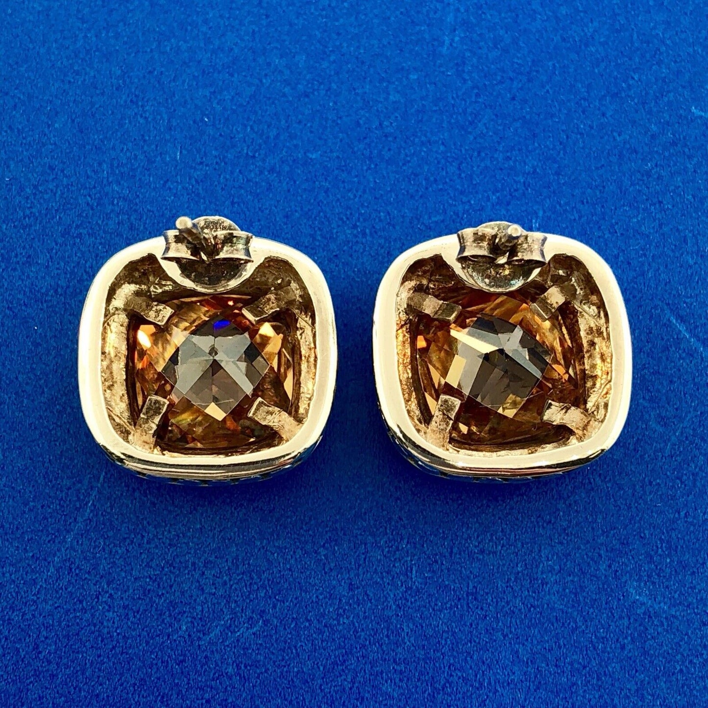 Sterling Silver 925 Citrine Pebble Snake Skin November Anniversary Stud Earrings