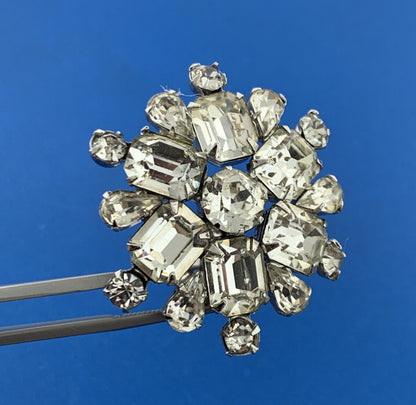 Retro Weiss Austrian Crystal Rhinestone Snowflake Starburst Clip On Earrings