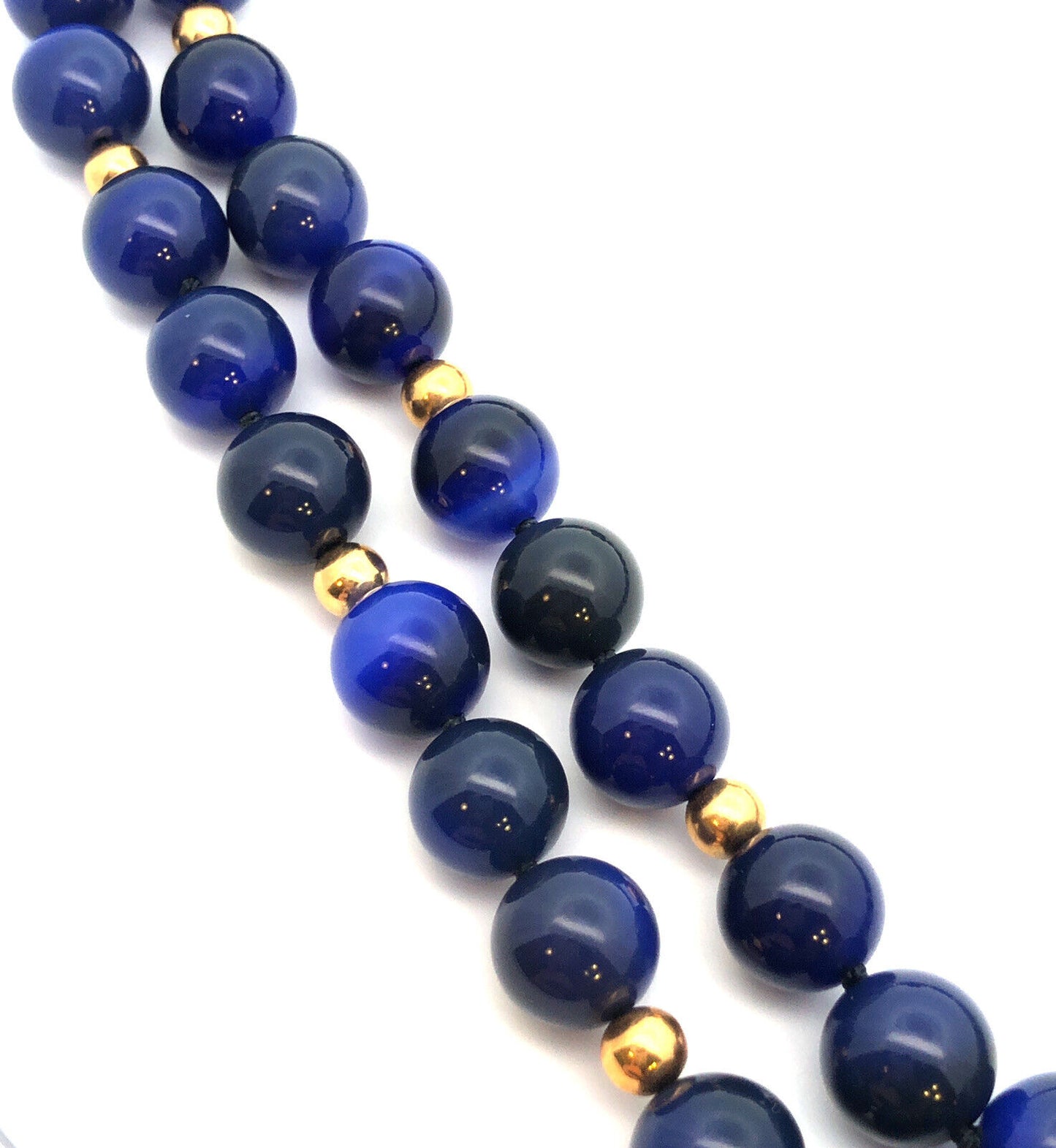 Vintage 14k Yellow Gold And Lapis Lazuli Beaded 38 Inch Statement Necklace