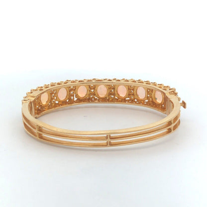 Vintage Jack Gutschneider 14k Yellow Gold Filigree Opal Diamond Cuff Bracelet