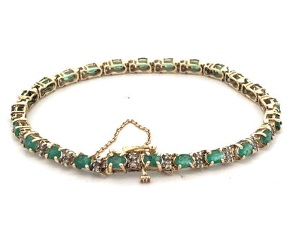 Designer P 10K Yellow Gold Emerald Diamond May Anniversary Tennis Bracelet