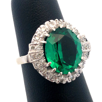 14K White Gold Green Cubic Zirconia Diamond Halo Engagement Cocktail Ring