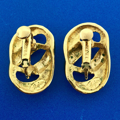 Vintage Designer Signed Napier Gold Tone Knotted Fashion Screw Back Earrings