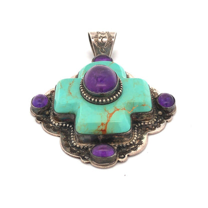 David Troutman Navajo Sterling Silver Turquoise Amethyst Cross Statement Pendant