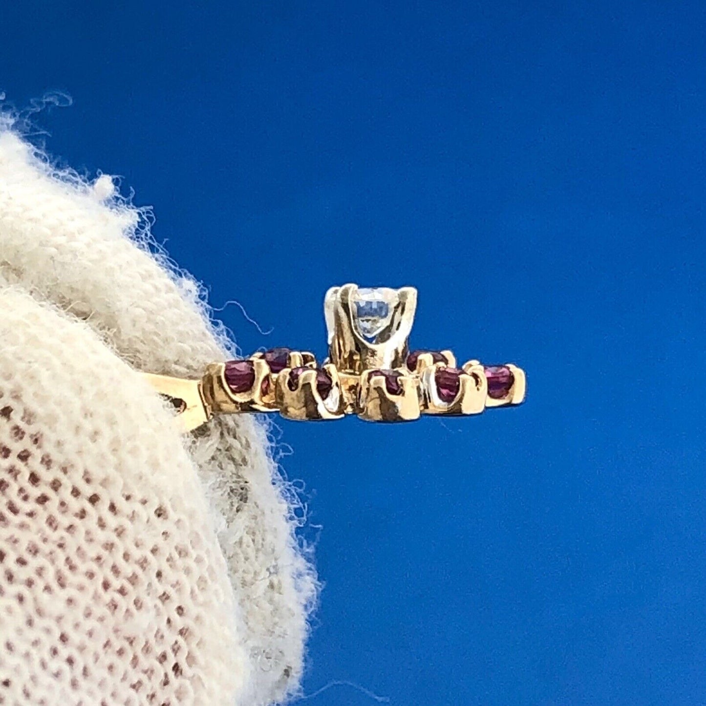 Vintage 14K Yellow Gold Ruby Diamond Floral Starburst July Anniversary Pendant