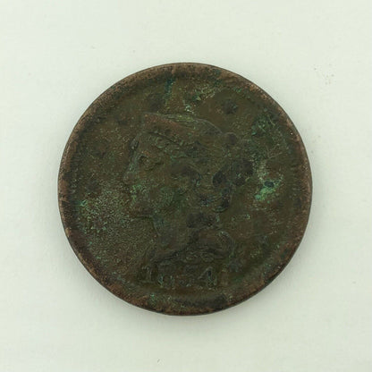 1854 P Liberty Head Braided Hair Large Copper Cent Better Philadelphia Mint Coin