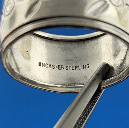 Mid Century UNCAS 925 Sterling Silver Floral Engraved Wide Cigar Band Ring