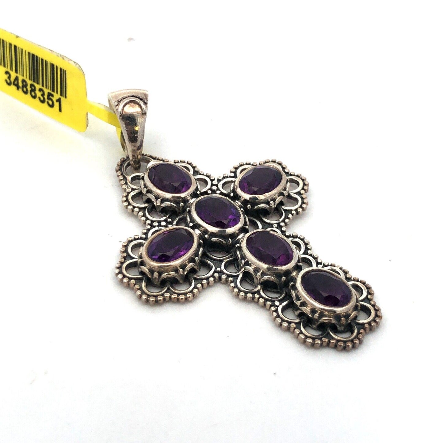 Designer DJoy 925 Sterling Silver Oval Amethyst Beaded Detail Cross Pendant