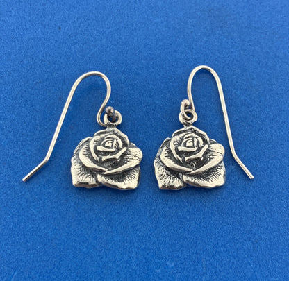 Designer 925 Sterling Silver Flower Rose Bloom Drop Dangle Earrings