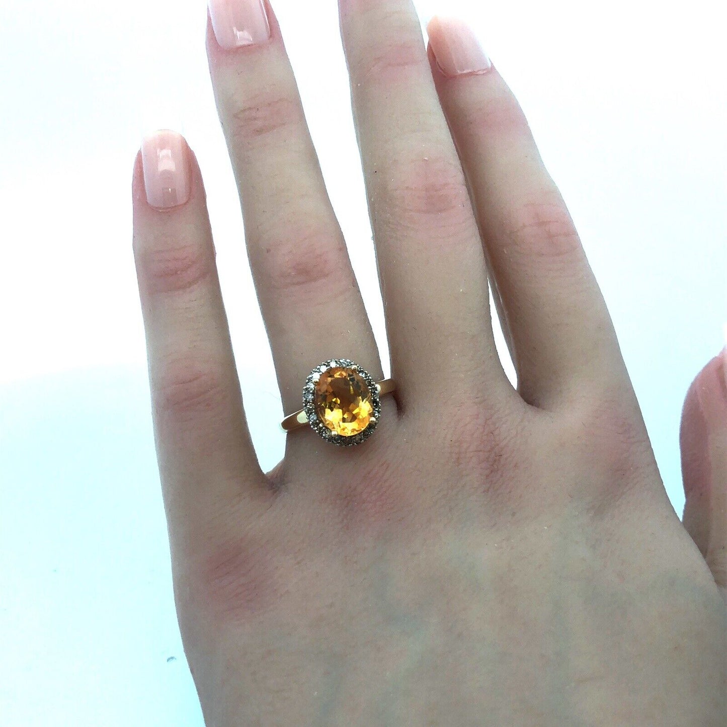 Stunning 14k Yellow Gold Citrine Diamond Halo Ring