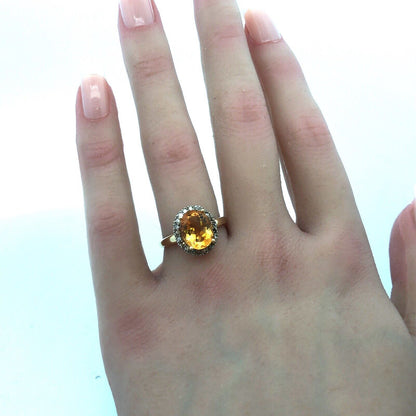 Stunning 14k Yellow Gold Citrine Diamond Halo Ring