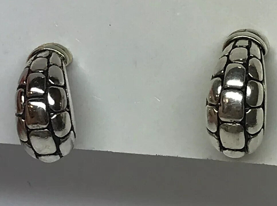 Sterling Silver 925 Snake Skin Design Half Hoop Huggie Earrings S166