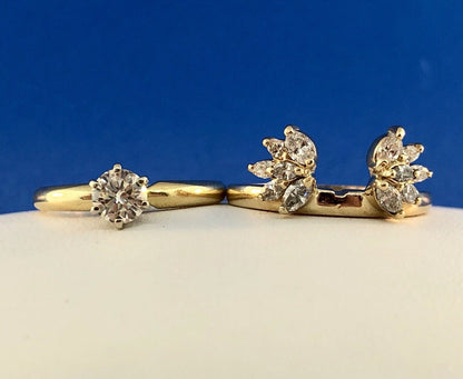 14K Yellow Gold Diamond Solitaire Floral Accent Guard Engagement Bridal Ring Set
