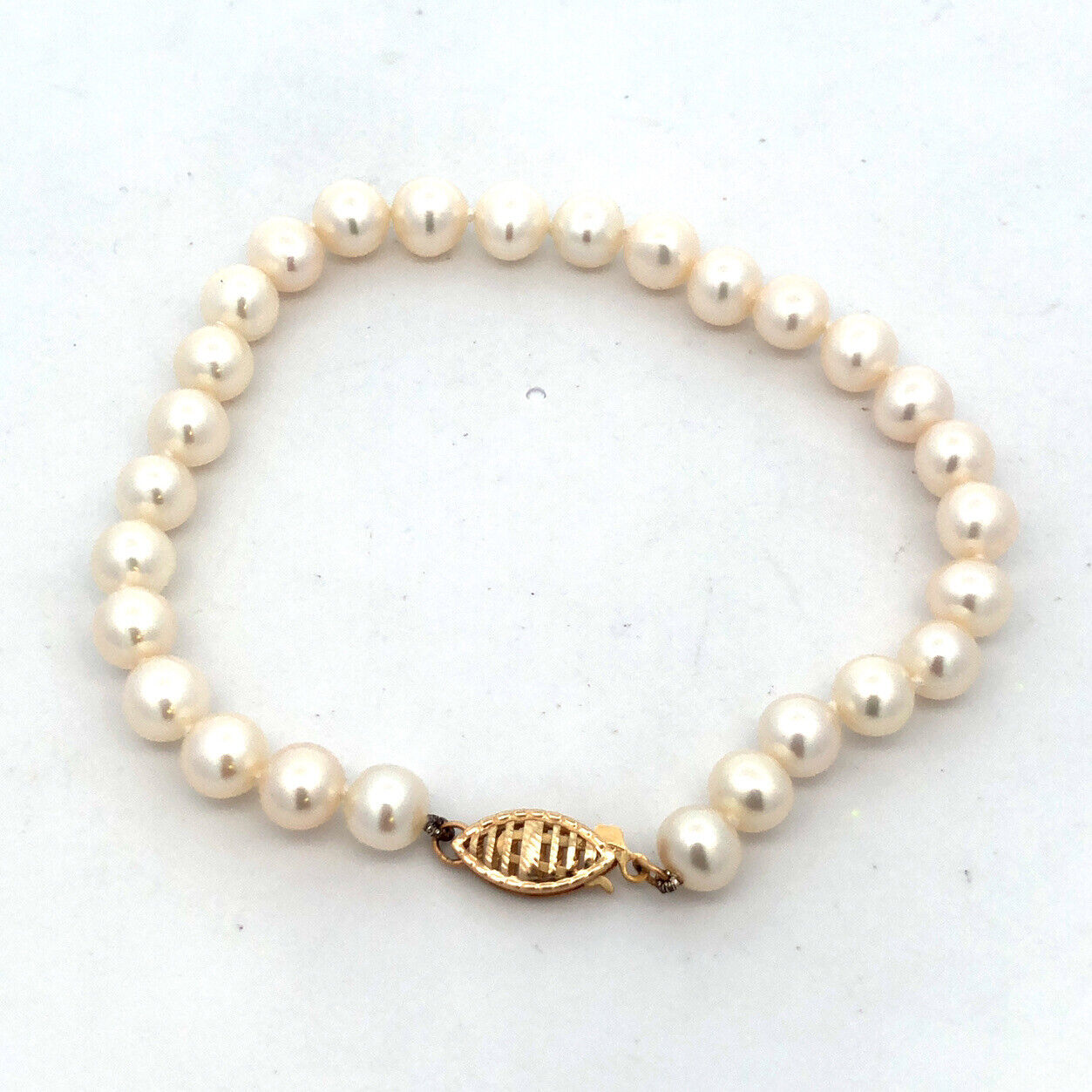 Designer JWL 14K Yellow Gold Knotted Round Pearl Beaded Bracelet