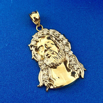 Designer 10K Yellow White Gold Cubic Zirconia CZ Jesus  Christ Statement Pendant