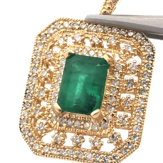 Designer 14K Yellow Gold Emerald Diamond Triple Halo Statement Estate Pendant