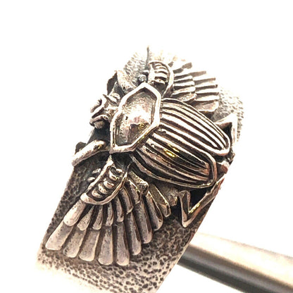 925 Sterling Silver Wings Of Isis Scarab Protection Tapered Cigar Band Ring