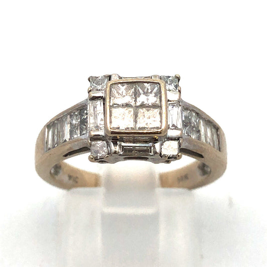 14K White Gold Princess Cut Quad Top Diamond Engagement Size 5.75 Ring