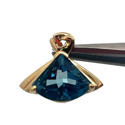 Designer 14K Yellow Gold Trillion Cut London Blue Topaz Statement Drop Pendant