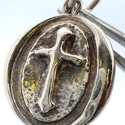 Designer 925 Sterling Silver Oval Wax Seal Cross Crucifix Petite Charm Pendant