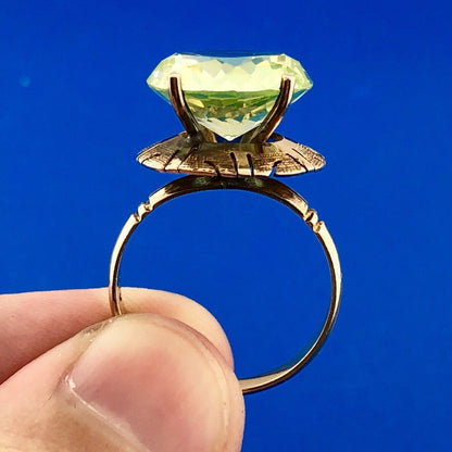 Vintage 14K Yellow Gold Round Green Amethyst Solitaire Statement Cocktail Ring