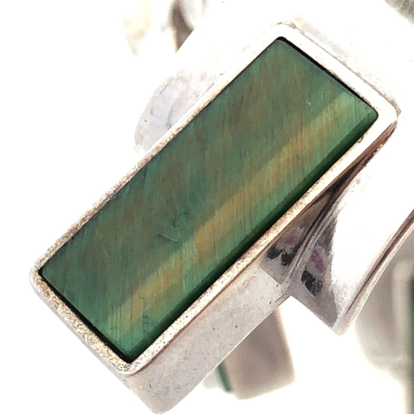 Designer Sterling Silver Chrysoprase Panel Modernist Statement Collar Necklace