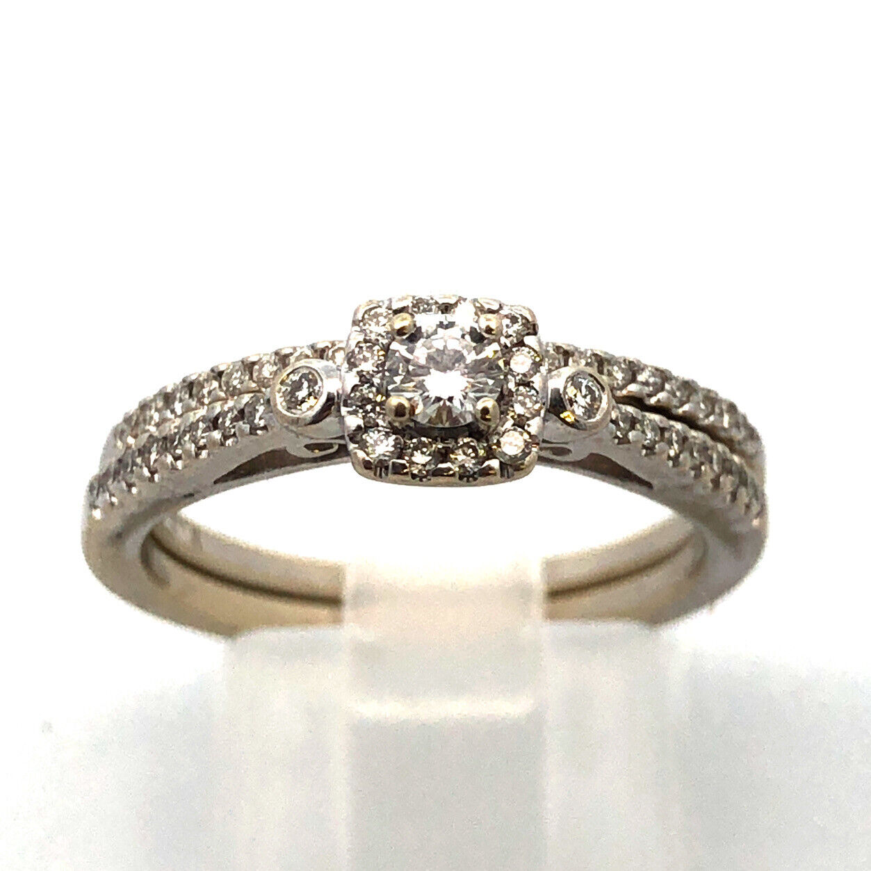 Designer 14K White Gold Diamond Solitaire w/Accents Wedding Engagement Ring Set