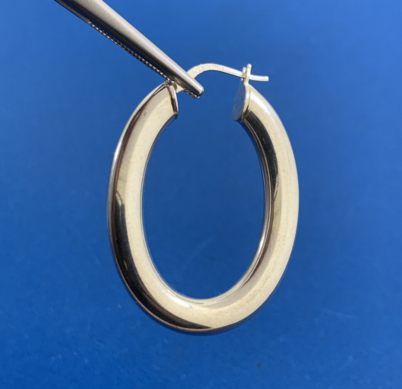 Designer Italy 925 Sterling Silver Large Polished Tubular Oval Hoop Earrings